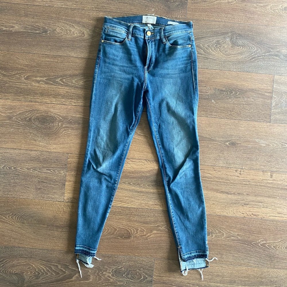 Frame Le High Skinny Raw-Edge Stagger Jeans